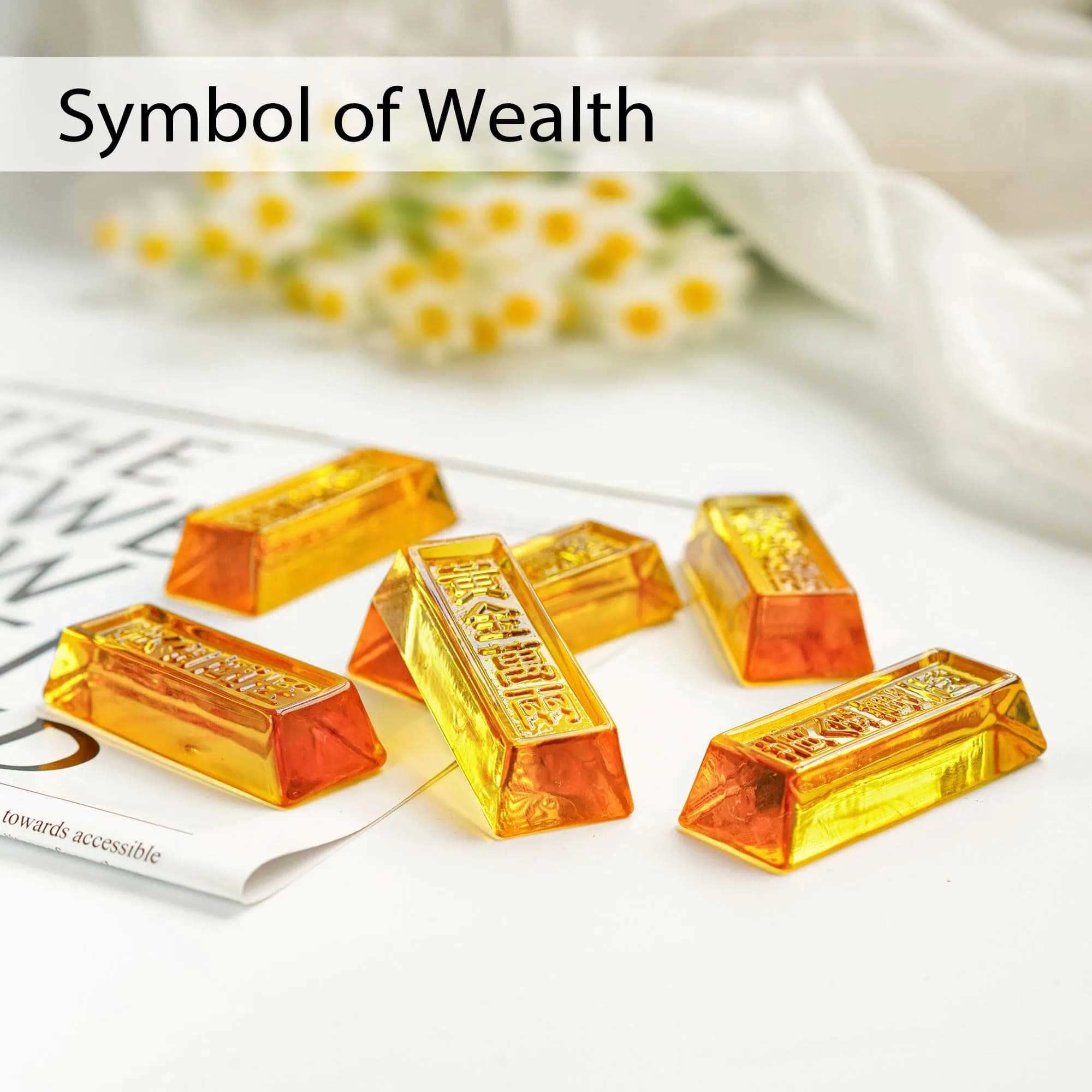 YU FENG Gold Brick Bullion Crystal Yuan Bao Figurines - 7.62 cm (3 Inch) Golden Ingot Decor for Wealth & Abundance - view 4