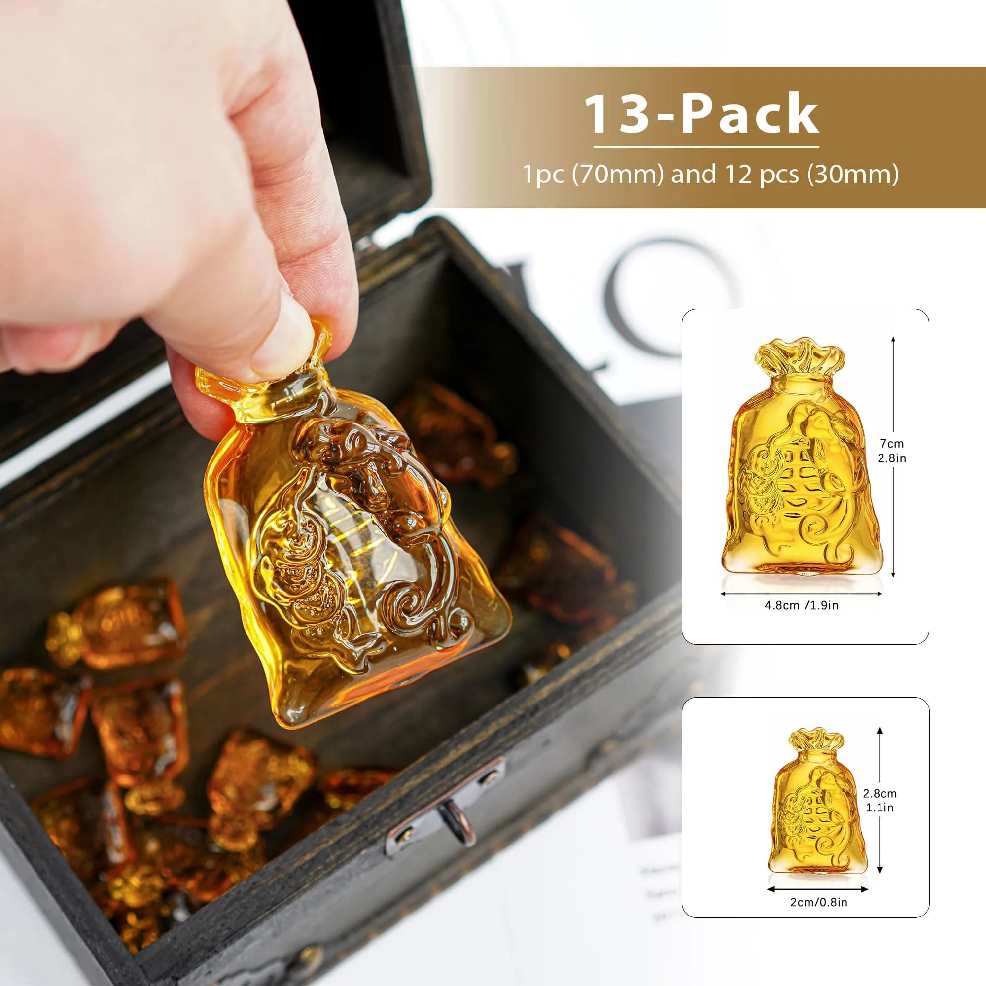 YU FENG Crystal Money Bag Figurines (Pack of 13) | Golden Ingot Decor for Wealth & Abundance - view 2