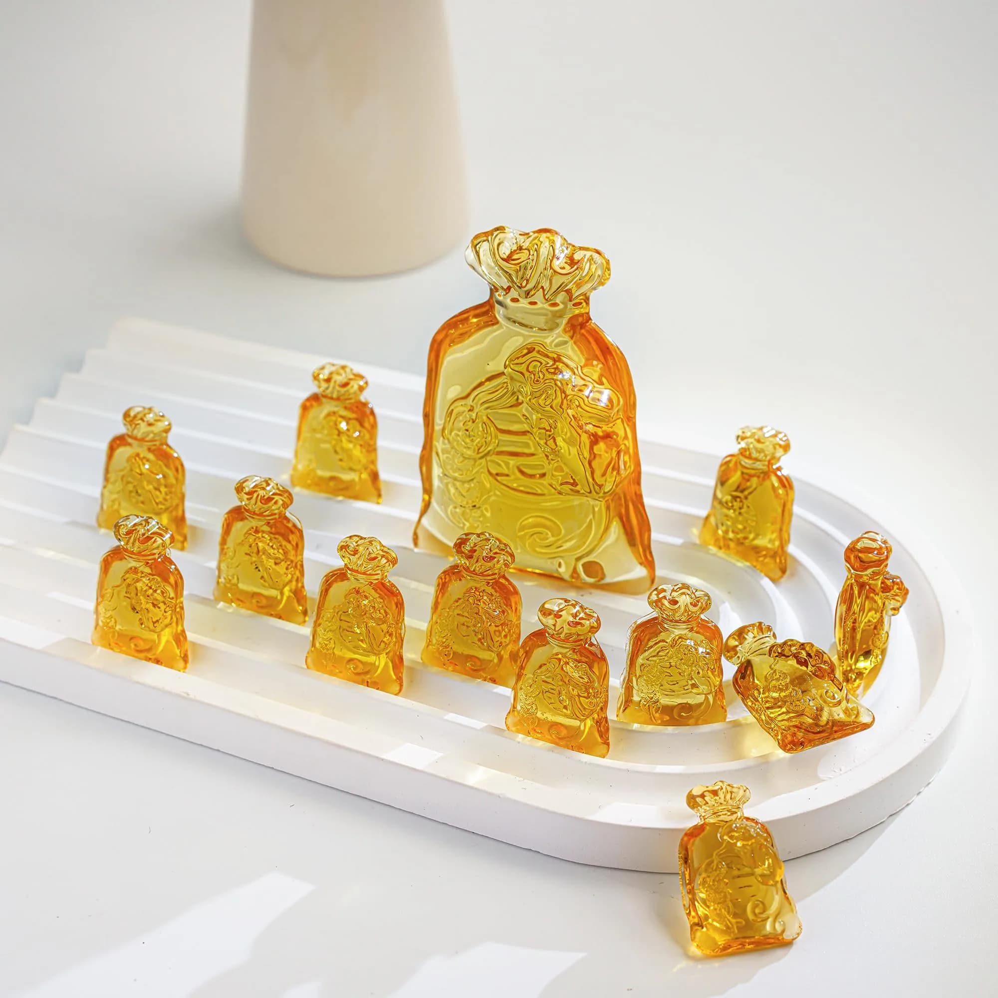 YU FENG Crystal Money Bag Figurines (Pack of 13) | Golden Ingot Decor for Wealth & Abundance - view 3
