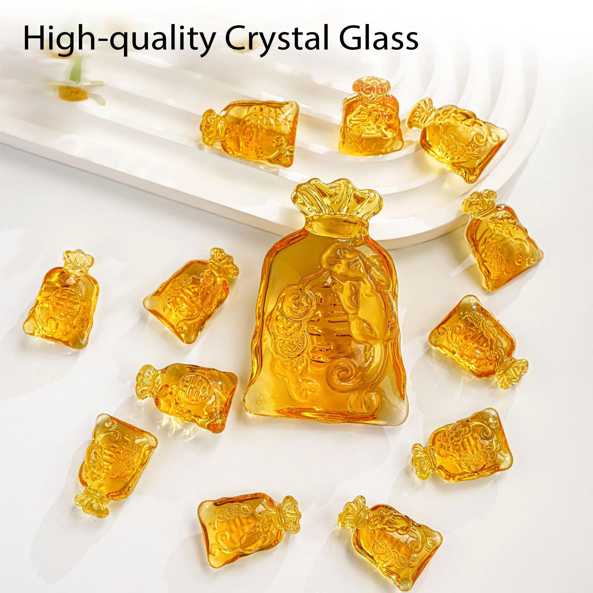 YU FENG Crystal Money Bag Figurines (Pack of 13) | Golden Ingot Decor for Wealth & Abundance - view 4