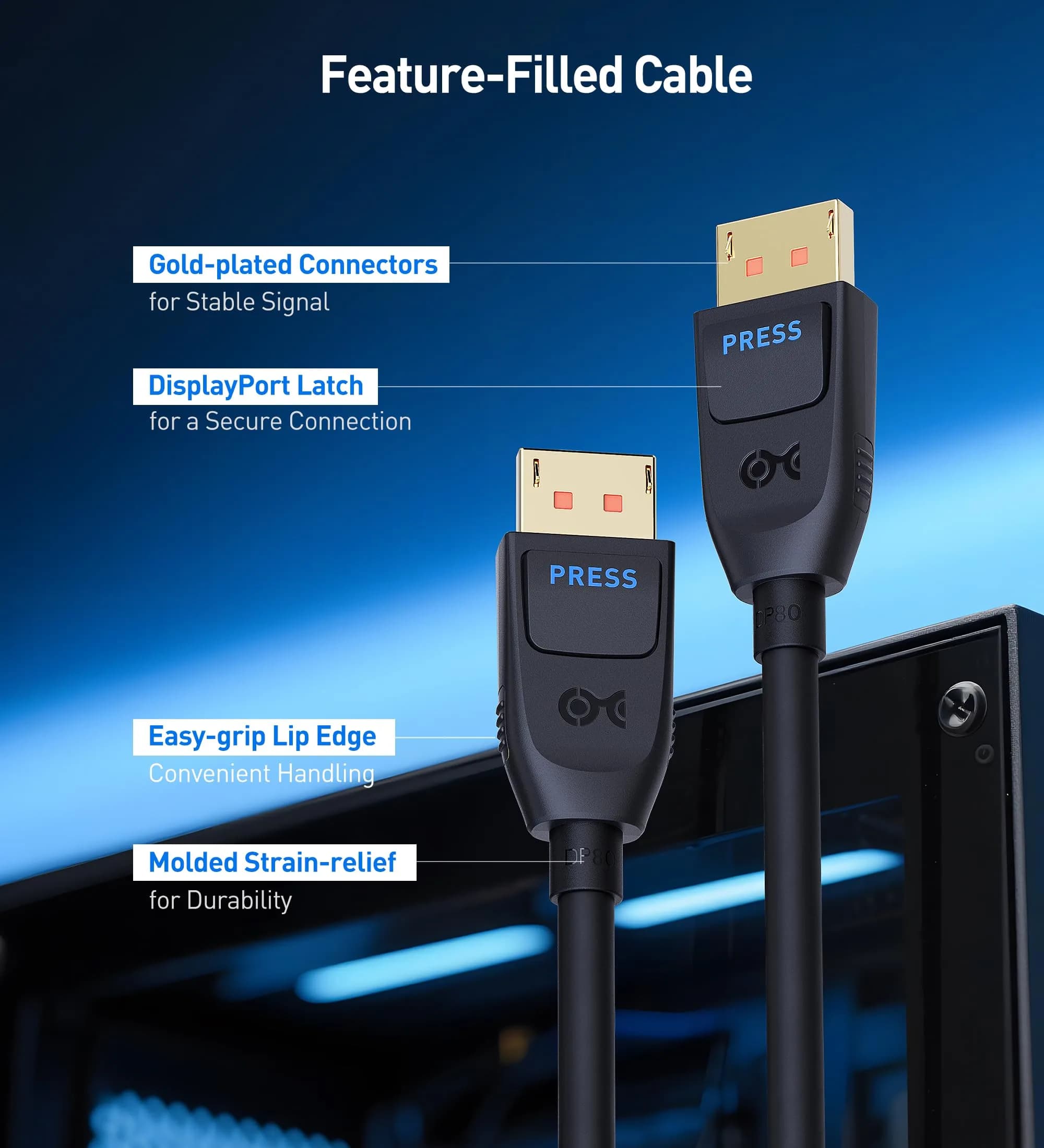 Cable Matters VESA Certified 80Gbps DisplayPort 2.1 Cable 1.5m (4.9ft) | Supports 16K 60Hz, 8K 240Hz, 4K 240Hz - view 6