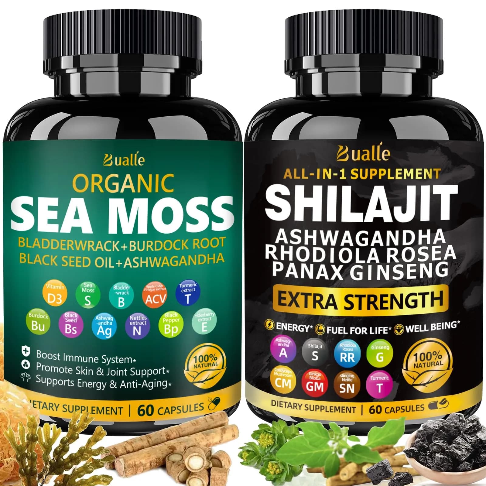 Bualle Shilajit Capsules 120 Count | Organic Himalayan & Immunity Boost — Capsule