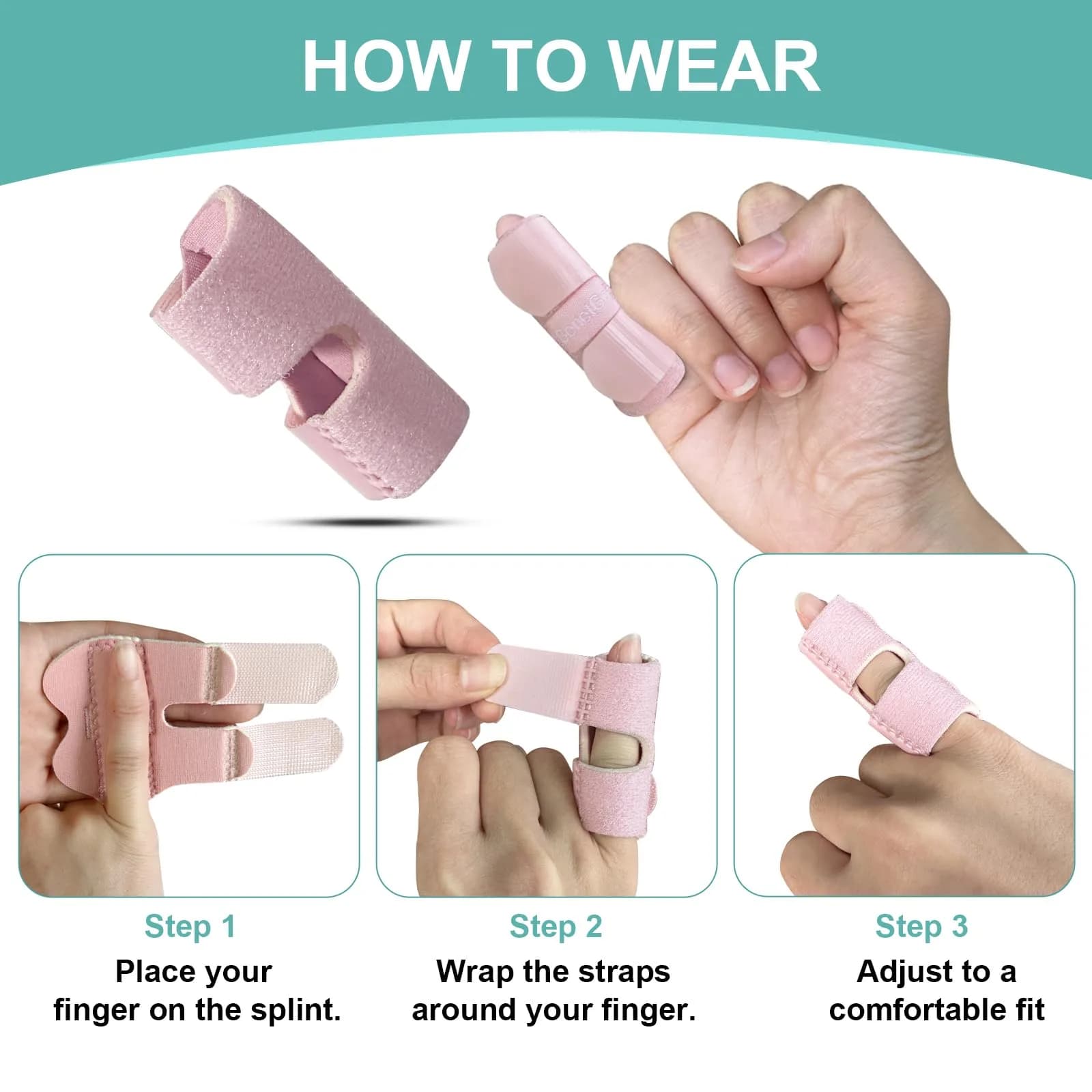 GenetGo Pink 2 Pack Small Finger Splint | Finger Brace for Broken Pinky, Arthritis Pain, Immobilization (Small) - view 4