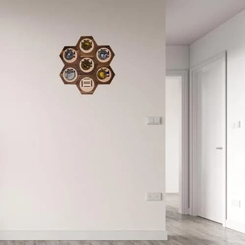 Suwyaner Hexagon Honeycomb Medal Display Hanger Rack - 7pc Wooden Wall Decor thumbnail 5