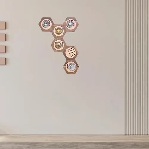 Suwyaner Hexagon Honeycomb Medal Display Hanger Rack - 7pc Wooden Wall Decor thumbnail 6