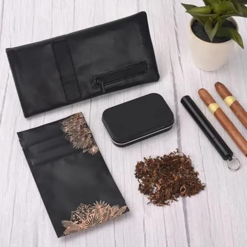 Gosstek Pocket Size Smell Proof Bag with 3 PCS Accessories | Compact PU Leather Travel Case for Women thumbnail 4