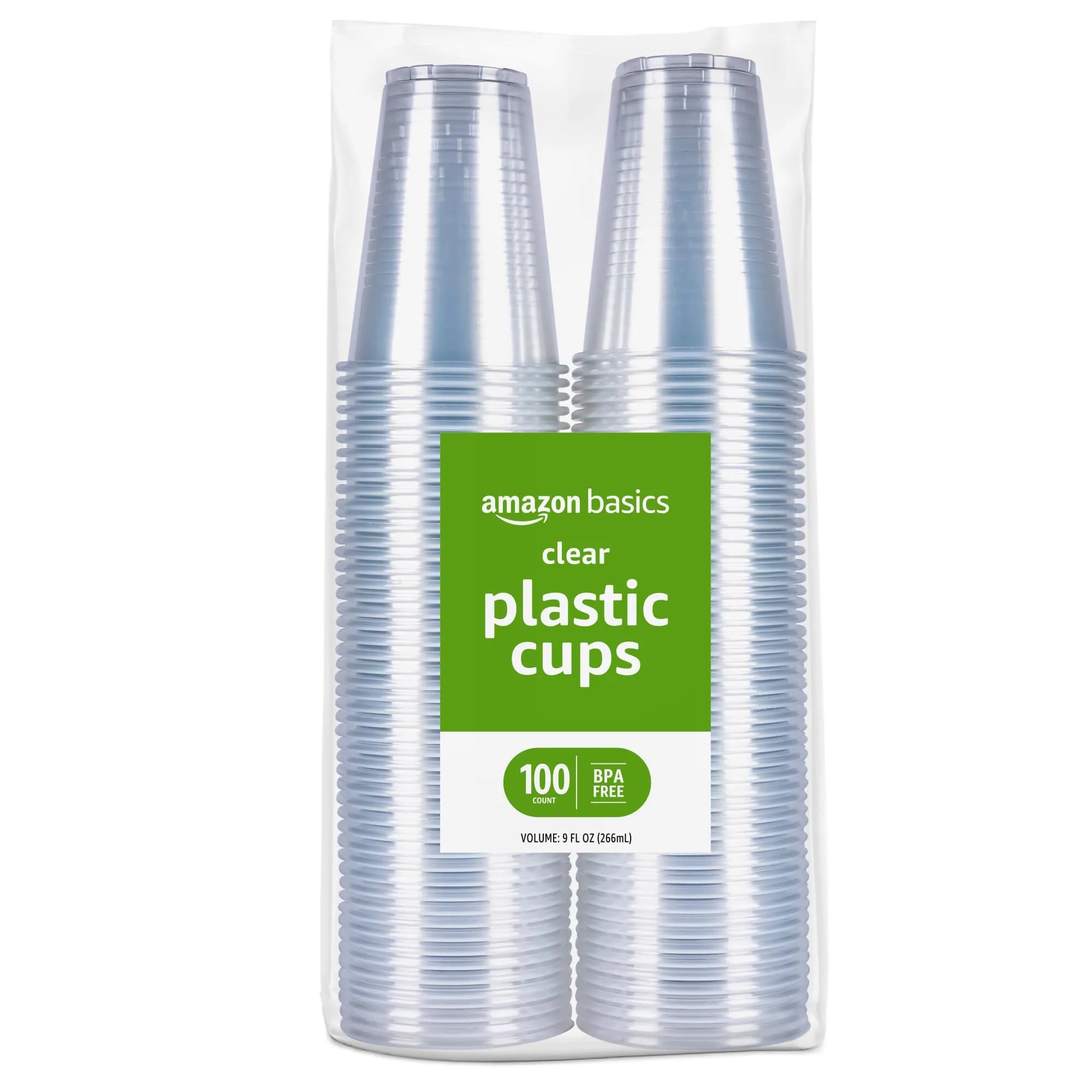 Amazon Basics Clear Disposable Plastic Cups 9oz (266ml) | 100 Count Value Pack - main product image