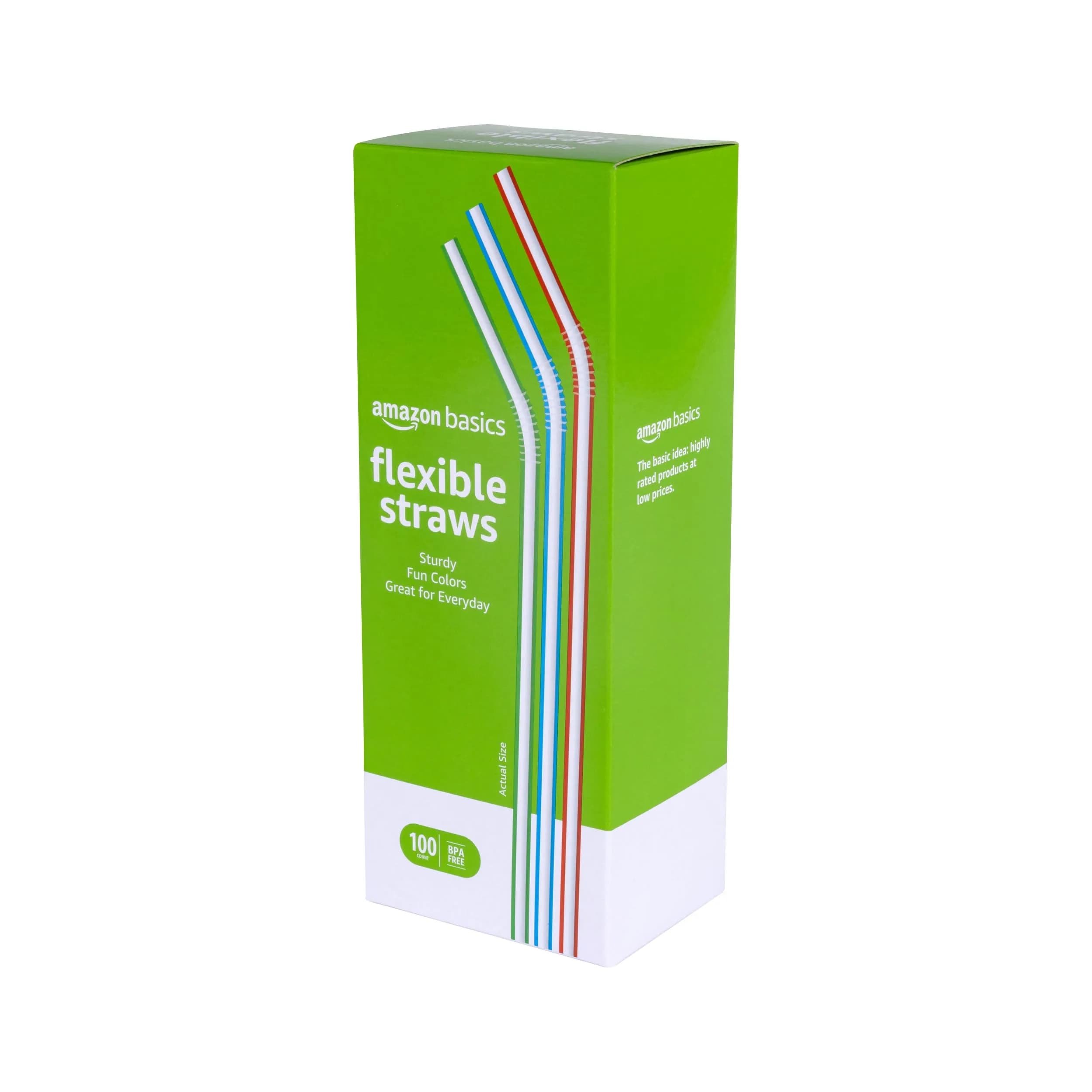 Amazon Basics Disposable Striped Flex Straws 100 Count | Food-Safe BPA-Free Plastic for Everyday Use