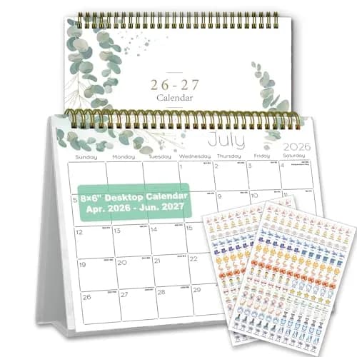 Ymumuda Small Desk Calendar 2026-2027 20 cm x 15 cm | Academic Year Planner with Stickers thumbnail 1