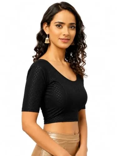 Fressia Fabrics Round Neck Saree Blouse 4XL | Pure Cotton, Stretchable, Elbow Sleeve thumbnail 4