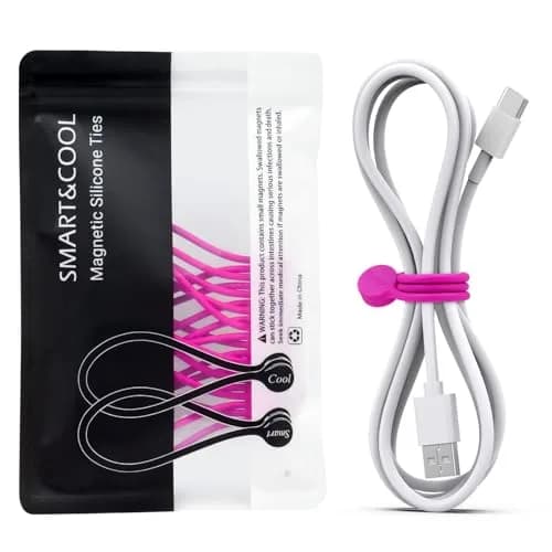 Smart&Cool Reusable Silicone Magnetic Cable Ties Pink 10-Pack | Organize & Secure Cords thumbnail 1