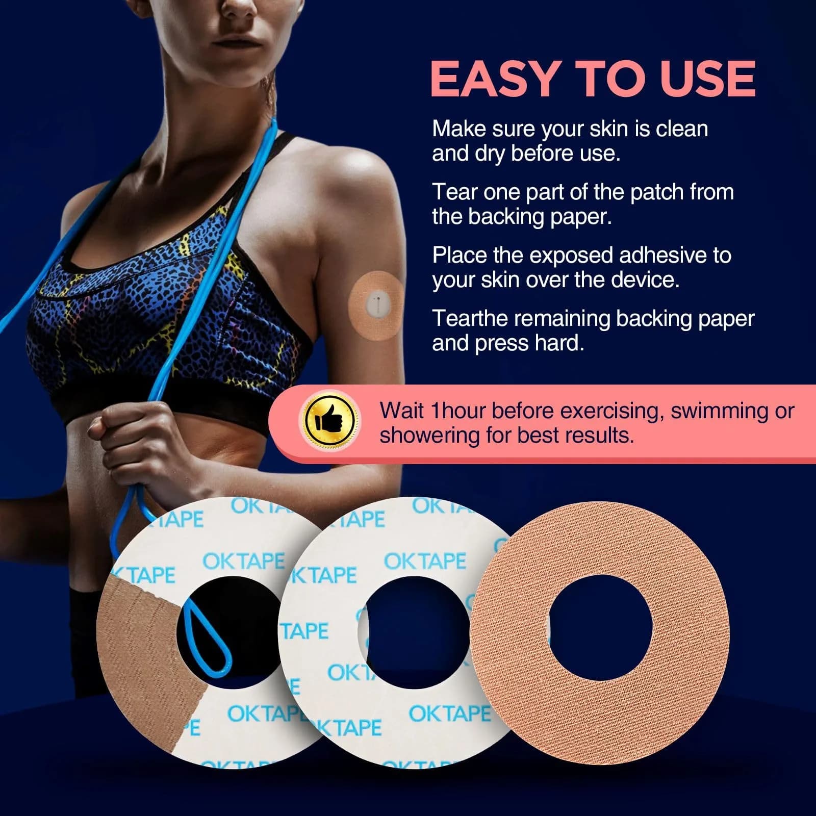 OK TAPE Adhesive Patches for CGM Sensors 30 Count Beige | Waterproof & Sweatproof for Long-Lasting Adhesion - view 4
