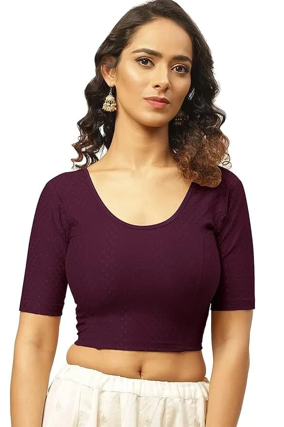 Fressia Fabrics Round Neck Pure Dobby Cotton Stretchable Elbow Sleeve Saree Blouse 208_burgundy 4XL | Stylish & Fully Stitched - main product image