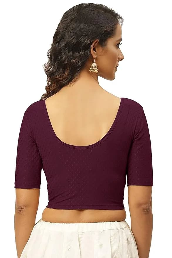 Fressia Fabrics Round Neck Pure Dobby Cotton Stretchable Elbow Sleeve Saree Blouse 208_burgundy 4XL | Stylish & Fully Stitched thumbnail 4