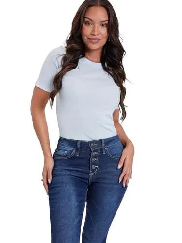 Royalty for Me Women's Petite 4 Button Skinny Ankle Sustainable Jean 10P | Eco-Friendly Slim Fit with Tummy Tuck Waist thumbnail 2