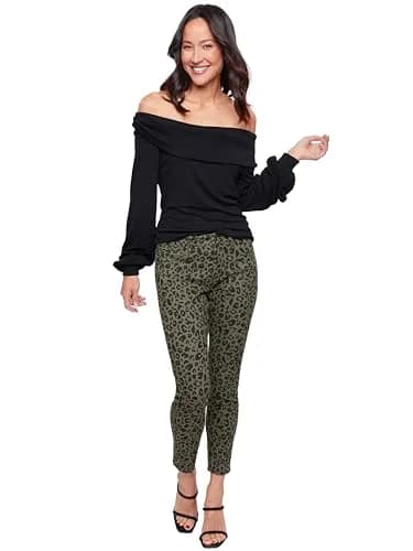 Royalty For Me Women's Mid Rise Animal Print Ankle Jean, Olive Black Leopard, 12 | Trendy Animal Print Fit thumbnail 2