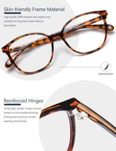 JFXQDR Blue Light Blocking Computer Glasses for Women | TR90 Frame, UV400 Protection, Coco Tortoise thumbnail 3