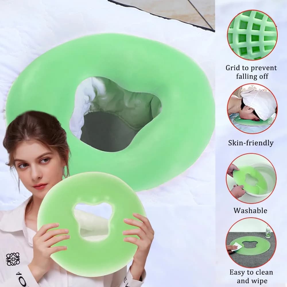 OULIGET Silicone Face Massage Pillow | Soft SPA Headrest for Beauty Beds & Travel (Green) - view 2