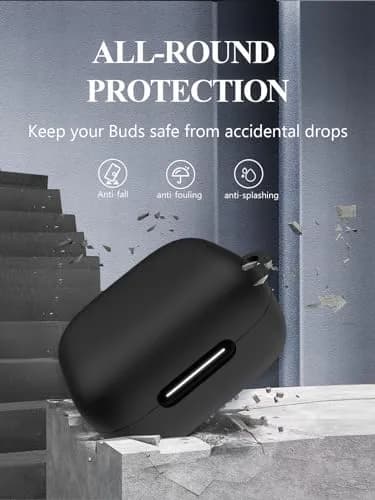 WUNIAK Black Silicone Case for Soundcore by Anker P30i Earbuds | Protective Portable Scratch Shock Resistant Hard Shell with Cleaner Kit & Carabiner & Lanyard thumbnail 5