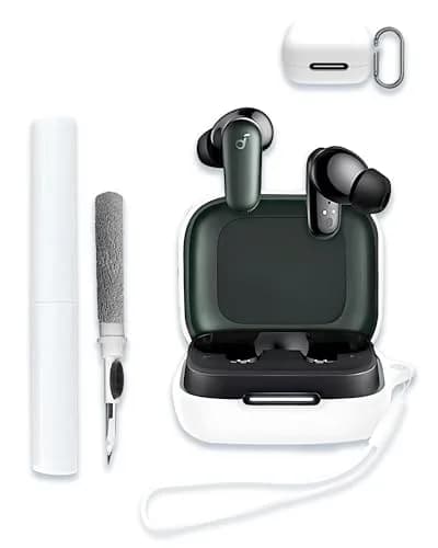 WUNIAK White Silicone Case for Soundcore by Anker P30i Earbuds | Protective Scratch Shock Resistant Hard Shell with Cleaner Kit & Carabiner & Lanyard thumbnail 1