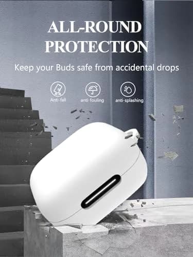 WUNIAK White Silicone Case for Soundcore by Anker P30i Earbuds | Protective Scratch Shock Resistant Hard Shell with Cleaner Kit & Carabiner & Lanyard thumbnail 5