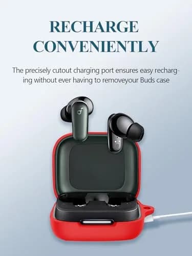 WUNIAK Red Silicone Case for Soundcore by Anker P30i Earbuds | Protective Portable Scratch Shock Resistant Hard Shell with Carabiner & Cleaner Kit thumbnail 4
