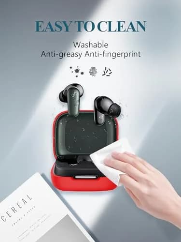 WUNIAK Red Silicone Case for Soundcore by Anker P30i Earbuds | Protective Portable Scratch Shock Resistant Hard Shell with Carabiner & Cleaner Kit thumbnail 5