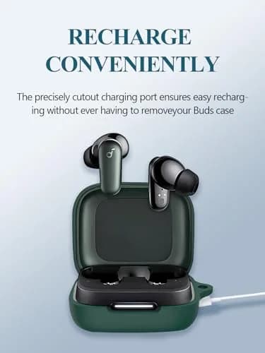 WUNIAK Green Silicone Case for Soundcore by Anker P30i Earbuds | Protective Portable Scratch Shock Resistant Hard Shell with Carabiner & Lanyard thumbnail 4
