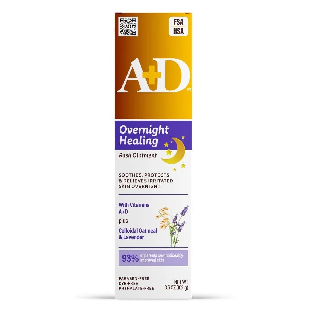 A+D Overnight Healing Diaper Rash Ointment, 3.6 Oz | Vitamin Enriched Skin Barrier Support