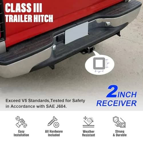 HD Ridez 2 Inch Trailer Hitch Receiver | Class 3, Carbon Steel, Black | Compatible with Chevrolet/GMC thumbnail 3