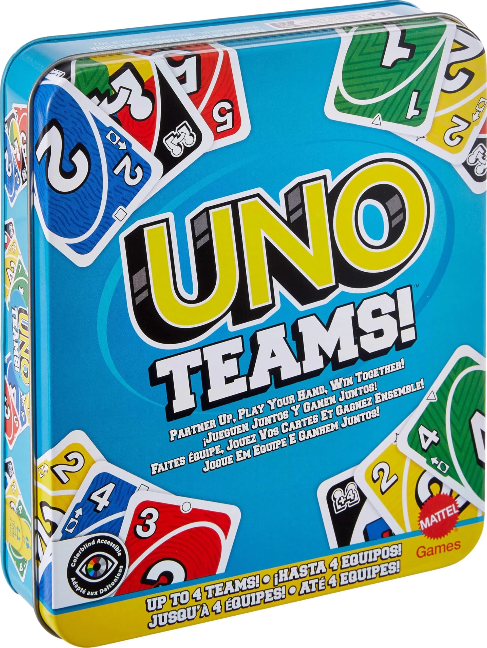 Mattel Games UNO Teams Card Game, Ages 7+, 2-10 Players | Team-Based Gameplay with Special Rules — Multicolor