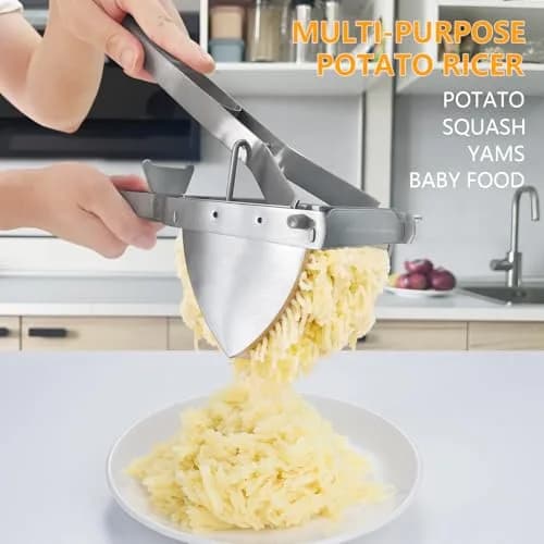 LHS Stainless Steel Potato Ricer and Masher, Heavy Duty Commercial Food Masher, Ergonomic Comfort Grip, Extra Large Capacity, Dishwasher Safe (Grey) | 0.6 kg (1.32 lb) thumbnail 4
