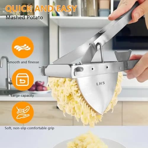 LHS Stainless Steel Potato Ricer and Masher, Heavy Duty Commercial Food Masher, Ergonomic Comfort Grip, Extra Large Capacity, Dishwasher Safe (Grey) | 0.6 kg (1.32 lb) thumbnail 6