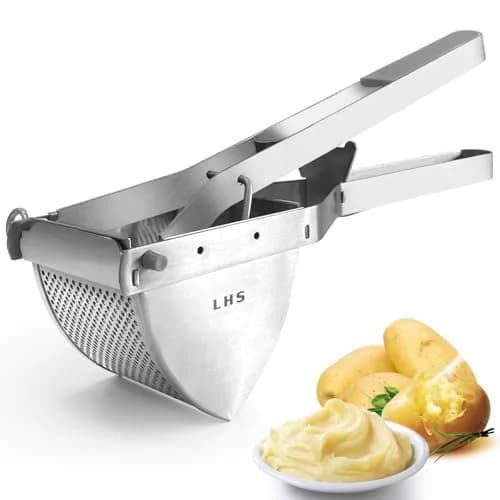 LHS Stainless Steel Potato Ricer and Masher, Heavy Duty Commercial Food Masher, Ergonomic Comfort Grip, Extra Large Capacity, Dishwasher Safe (Grey) | 0.6 kg (1.32 lb) thumbnail 1