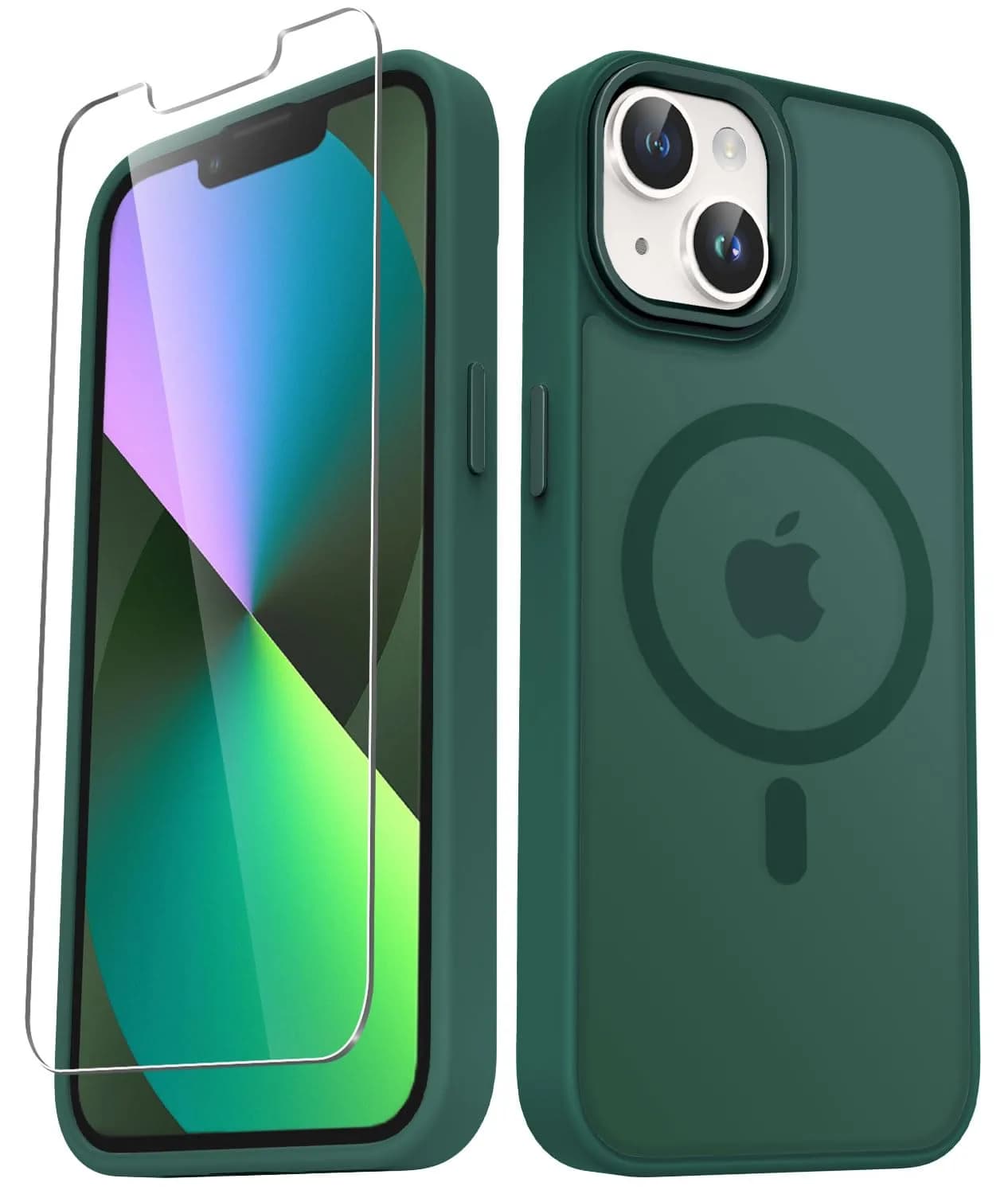 YENAPOON Cellular Phone Case for iPhone 14/13 6.1 inch | Magnetic & Shockproof with Screen Protector — Dark Green / for iPhone 14/13 6.1 inch