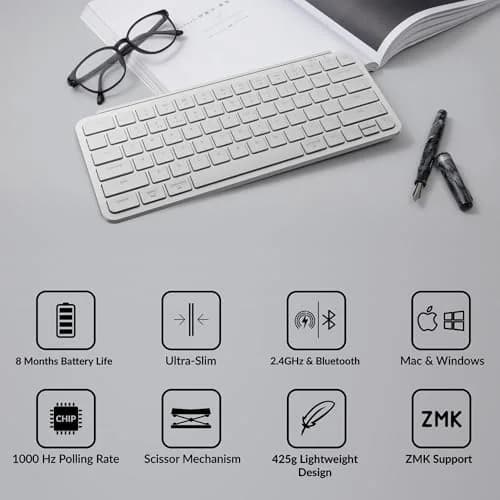Keychron B1 Pro Ultra-Slim Wireless Keyboard White | 2.4 GHz, Bluetooth, Wired Connection for Mac Windows Linux thumbnail 3