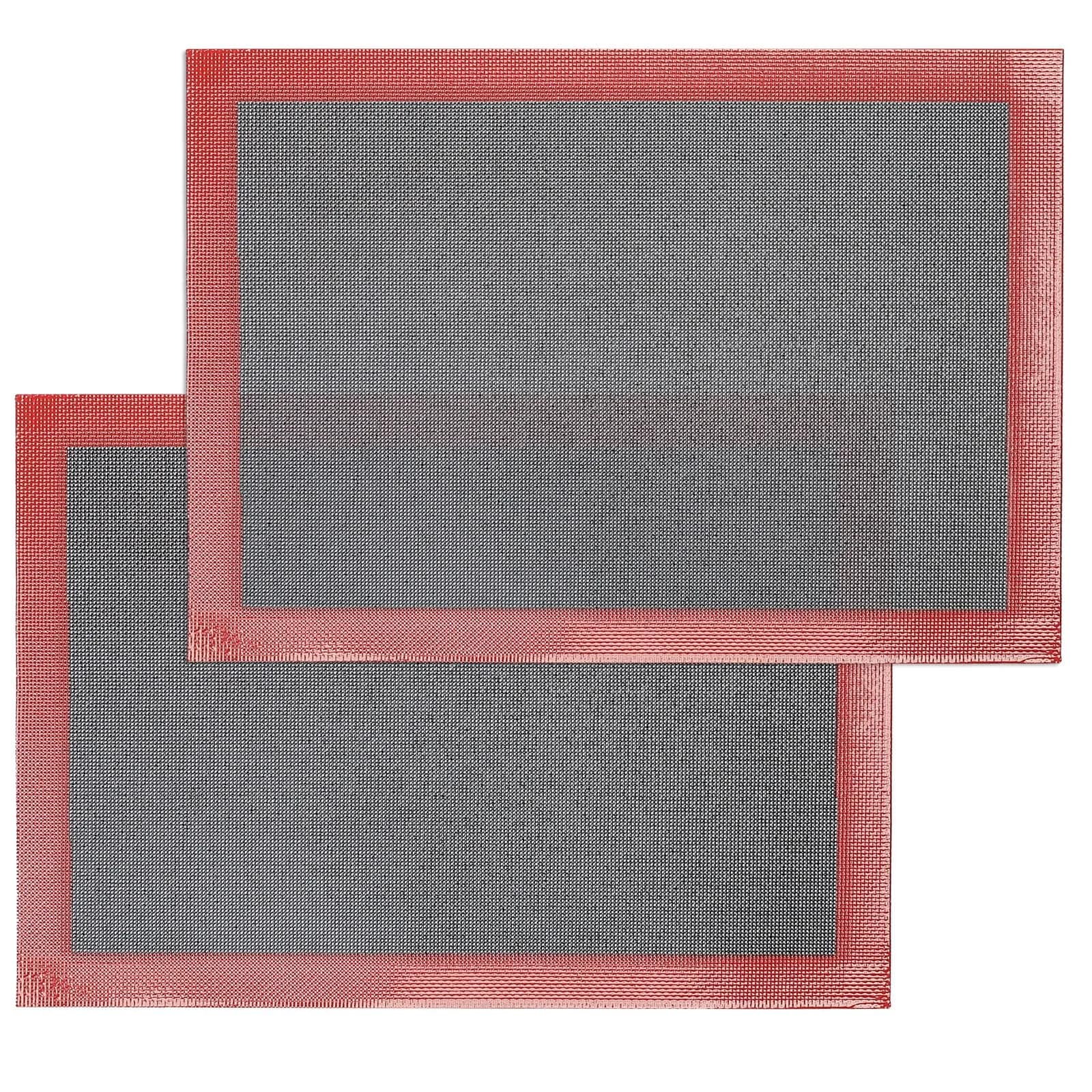 Amyandone Perforated Silicone Baking Mat 40cm x 62cm (16.5" x 24.5") | Non-Stick Commercial Oven Liner — Black Background with Red Trim