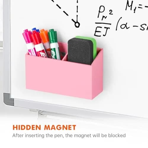 BEYGORM Magnetic Dry Erase Marker Holder with Anti-Slip Pad, 2 Compartments, Pink | 15.0 cm (5.9 in) Organizer for Whiteboards & Fridges thumbnail 4