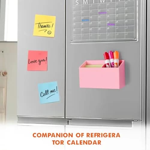 BEYGORM Magnetic Dry Erase Marker Holder with Anti-Slip Pad, 2 Compartments, Pink | 15.0 cm (5.9 in) Organizer for Whiteboards & Fridges thumbnail 3