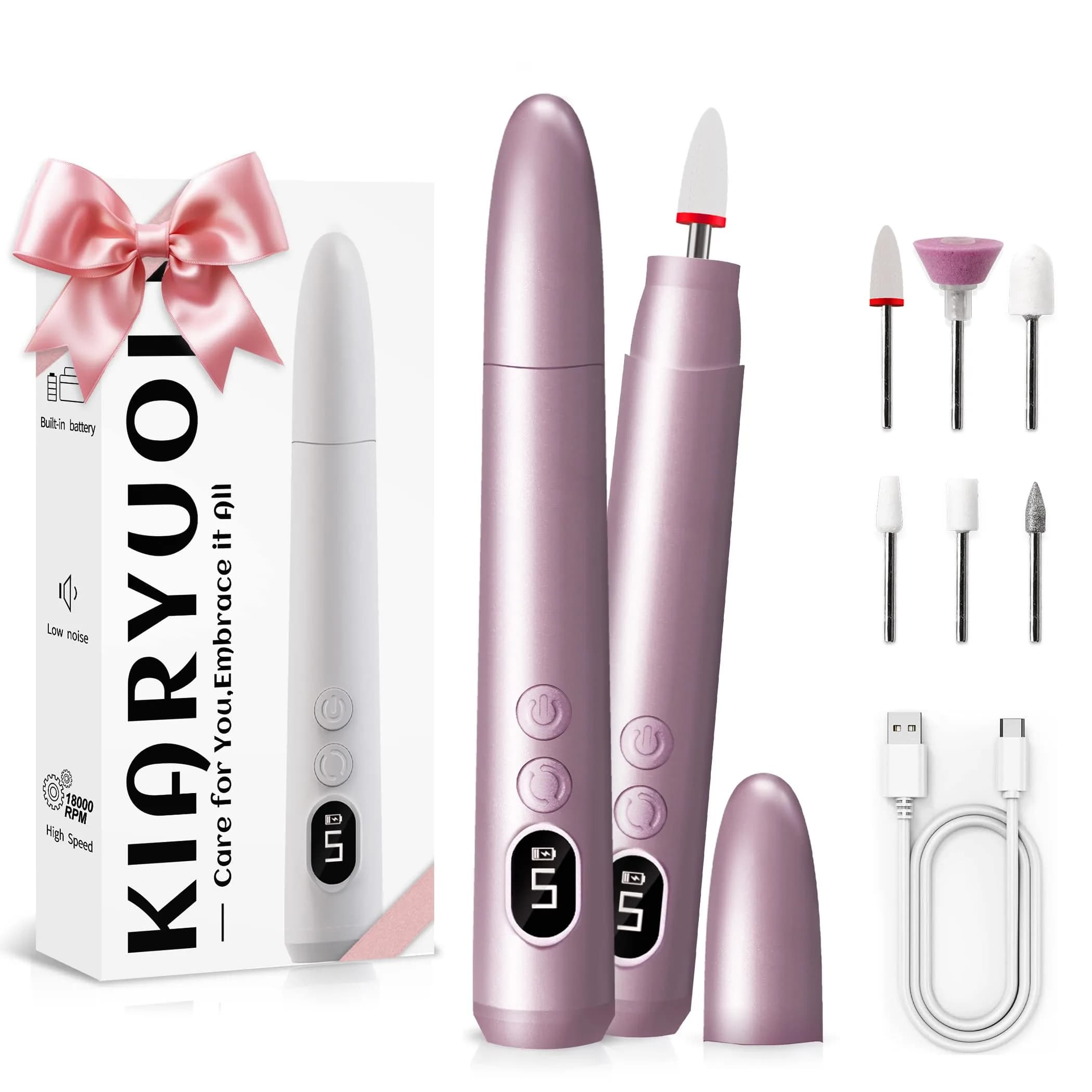 KIARYUOLL Cordless Electric Nail Drill Kit Purple | 5 Speeds Rechargeable DIY Professional - main product image