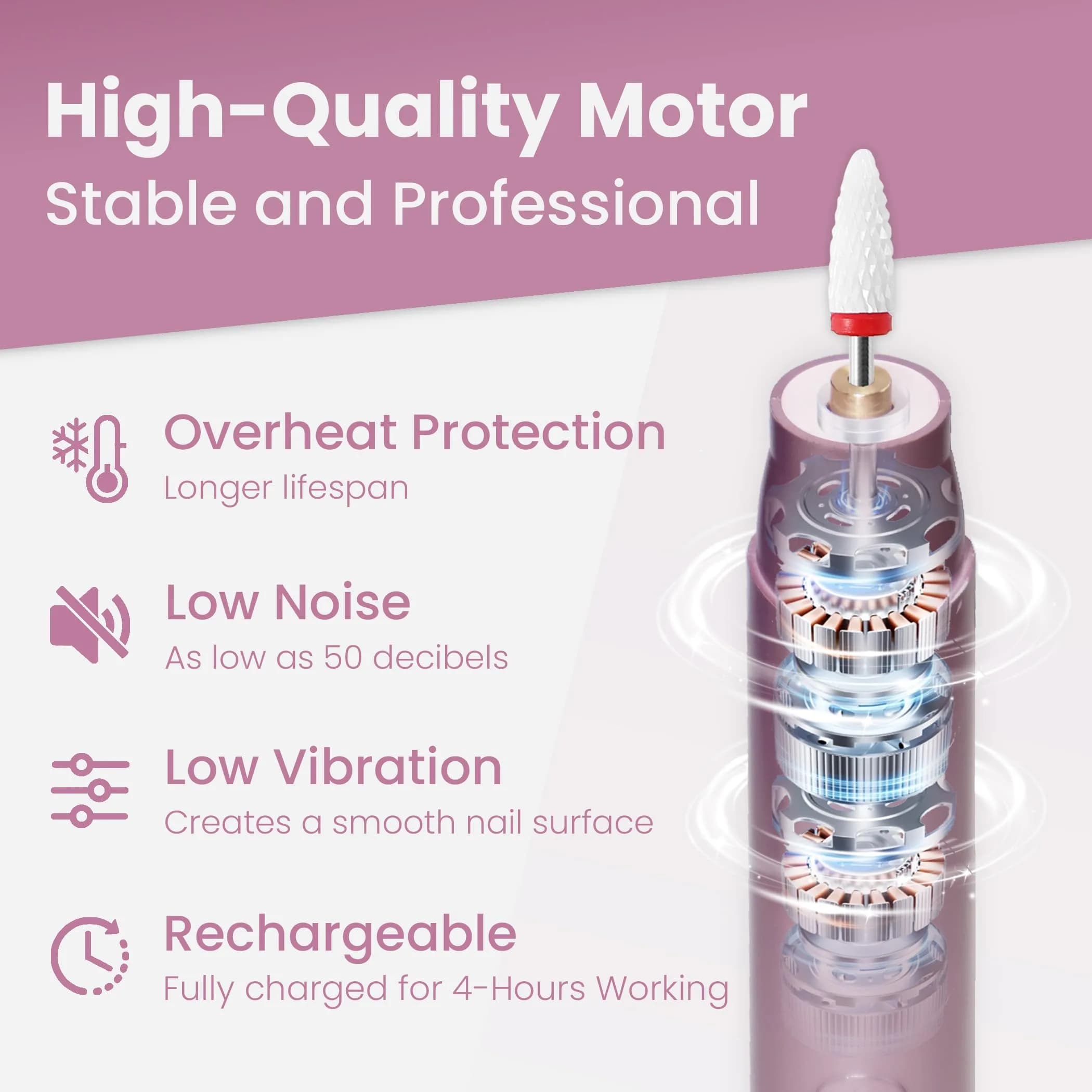 KIARYUOLL Cordless Electric Nail Drill Kit Purple | 5 Speeds Rechargeable DIY Professional - view 2