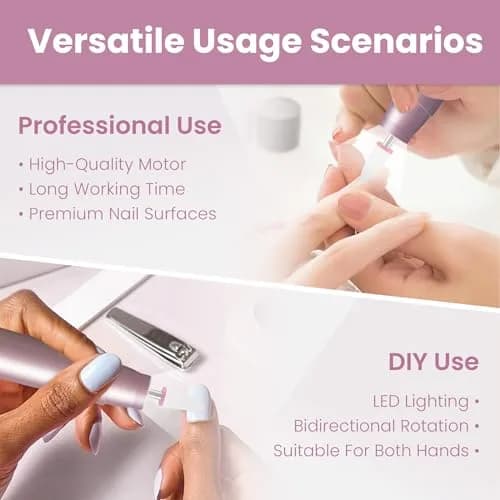 KIARYUOLL Cordless Electric Nail Drill Kit Purple | 5 Speeds 10,000-18,000 RPM, 4-Hour Battery Life, LED Light thumbnail 4