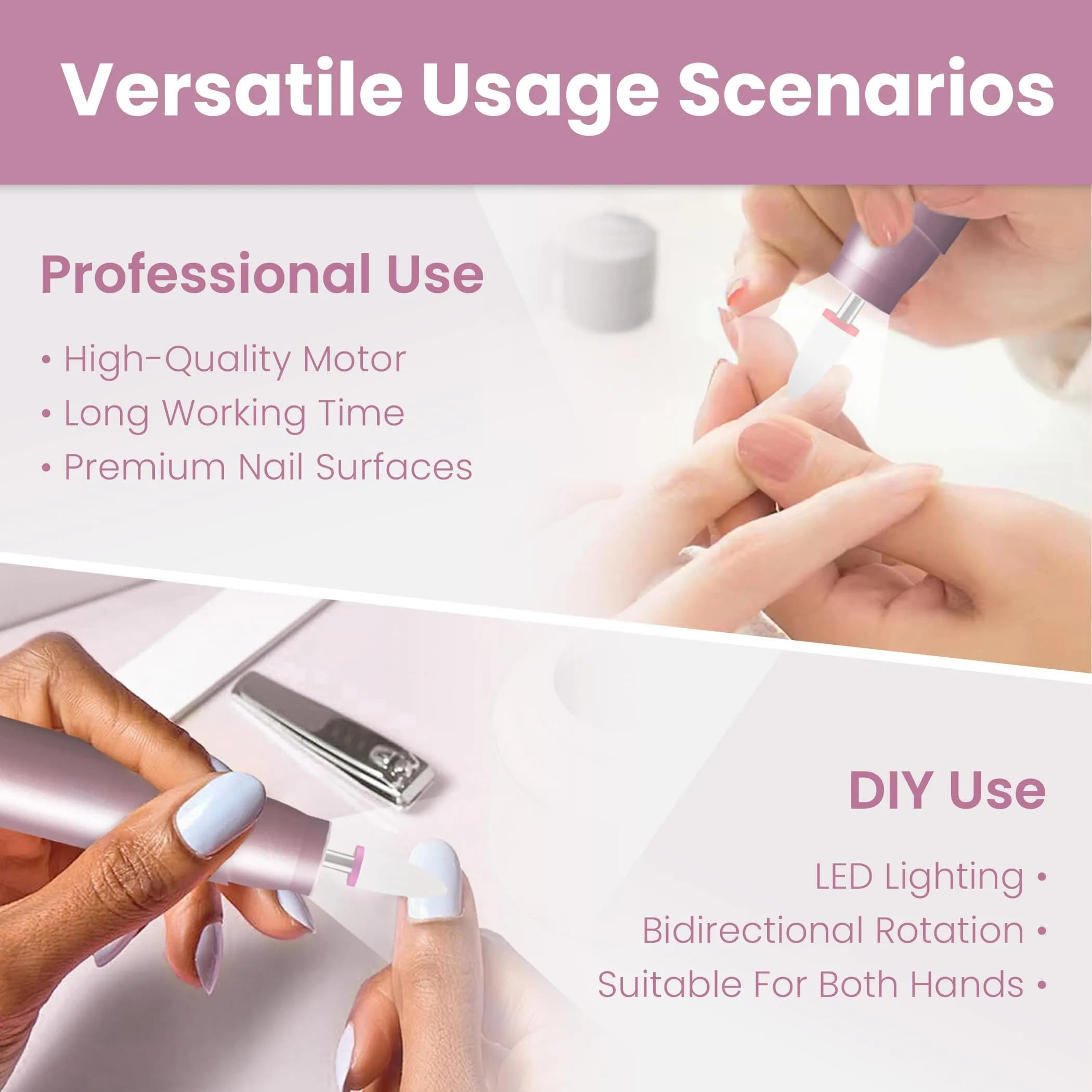 KIARYUOLL Cordless Electric Nail Drill Kit Purple | 5 Speeds Rechargeable DIY Professional - view 4