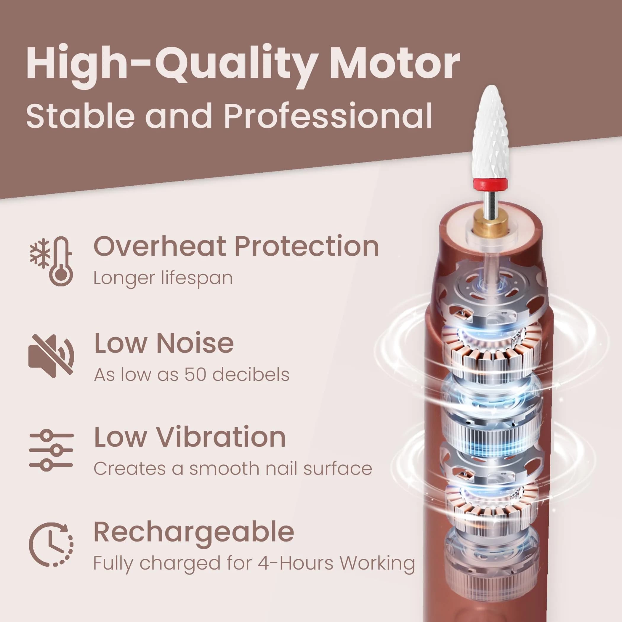 KIARYUOLL Cordless Electric Nail Drill Kit Gold | Professional Rechargeable Nail File with 5 Speeds & LED - view 2
