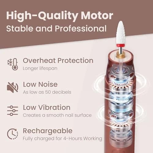 KIARYUOLL Cordless Rechargeable Nail Drill Kit, 5 Speed LED Gold | 18000 RPM Max Speed thumbnail 2