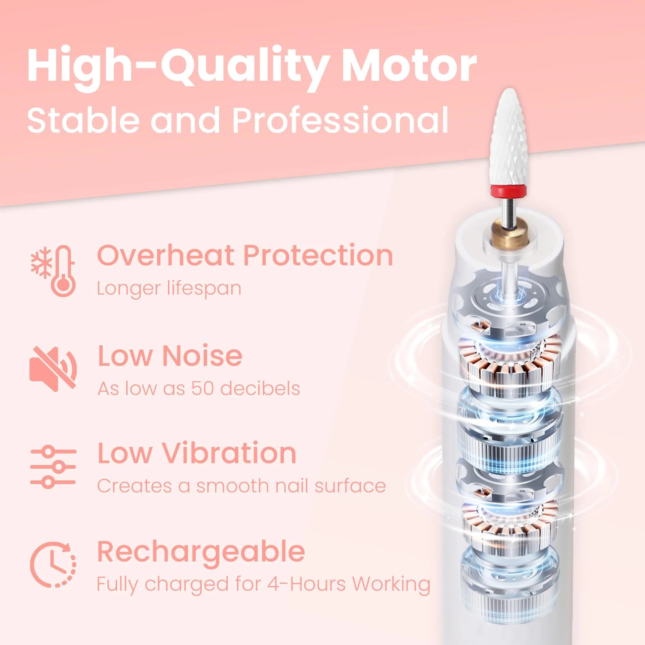 KIARYUOLL Cordless Electric Nail Drill Kit White | Professional Rechargeable Nail File with 5 Speeds & LED - view 2