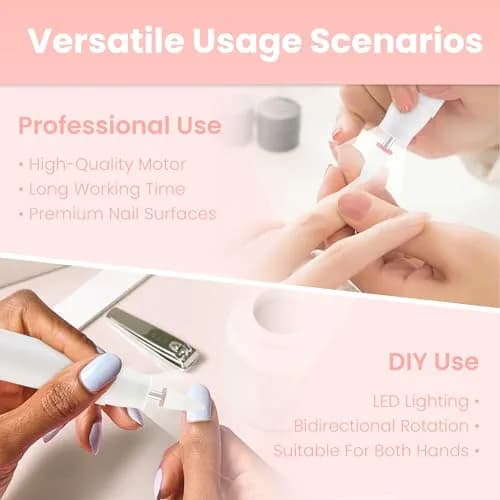 KIARYUOLL Cordless Rechargeable Nail Drill Kit White | 5 Speed LED, 18000 RPM, 4-Hour Battery thumbnail 4