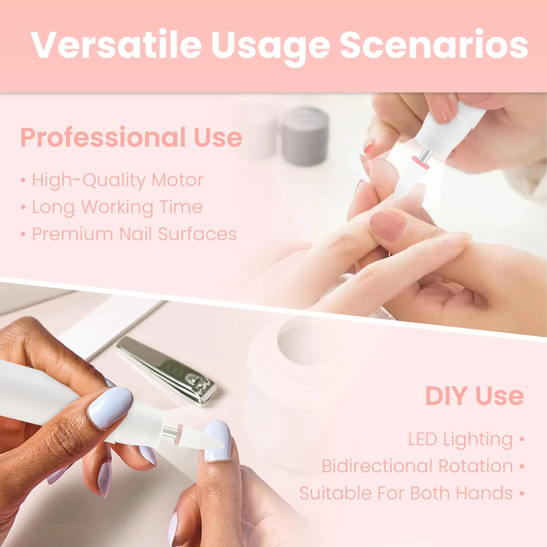 KIARYUOLL Cordless Electric Nail Drill Kit White | Professional Rechargeable Nail File with 5 Speeds & LED - view 4