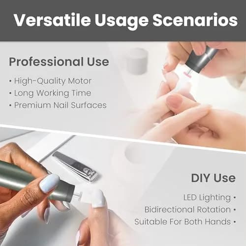 KIARYUOLL Cordless Rechargeable Nail Drill Kit 60.5g (1.85Wh) | 5-Speed LED Grey Nail File thumbnail 4