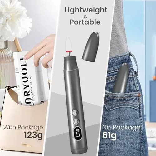 KIARYUOLL Cordless Rechargeable Nail Drill Kit 60.5g (1.85Wh) | 5-Speed LED Grey Nail File thumbnail 5
